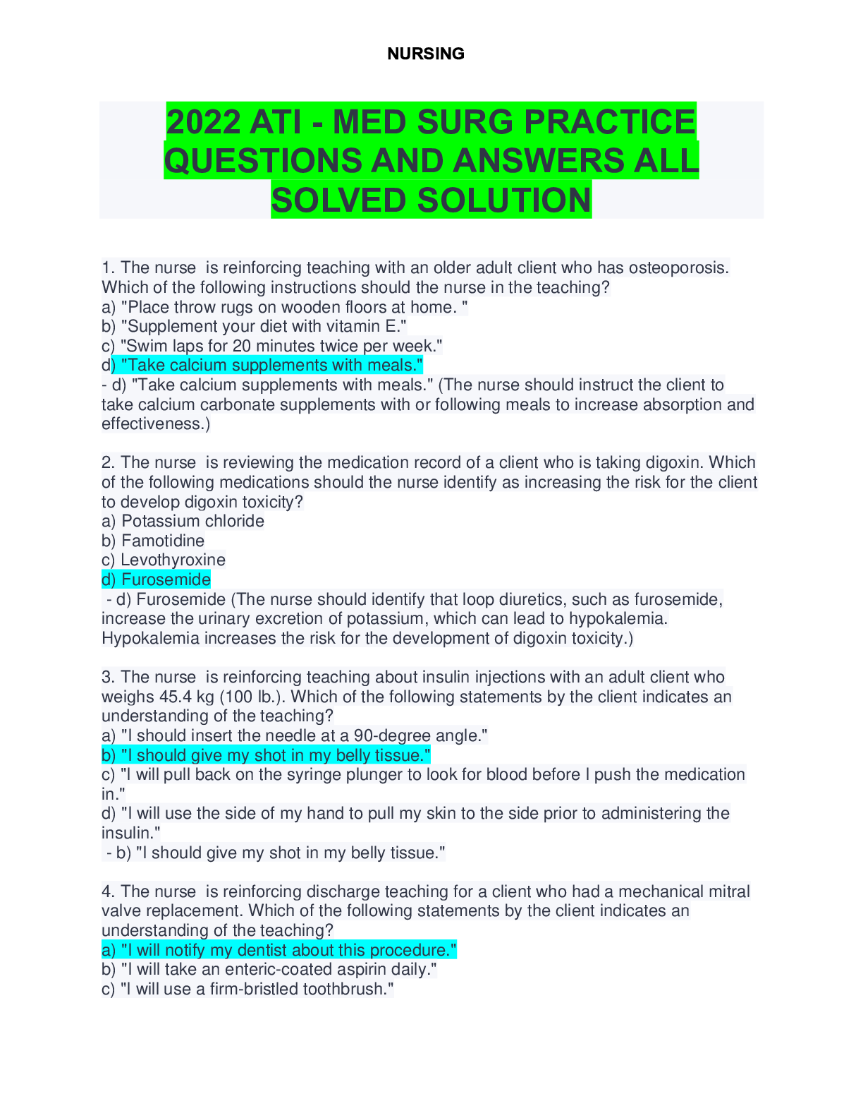 Preview image for 2022 ATI - MED SURG PRACTICE QUESTIONS AND ANSWERS ALL SOLVED SOLUTION